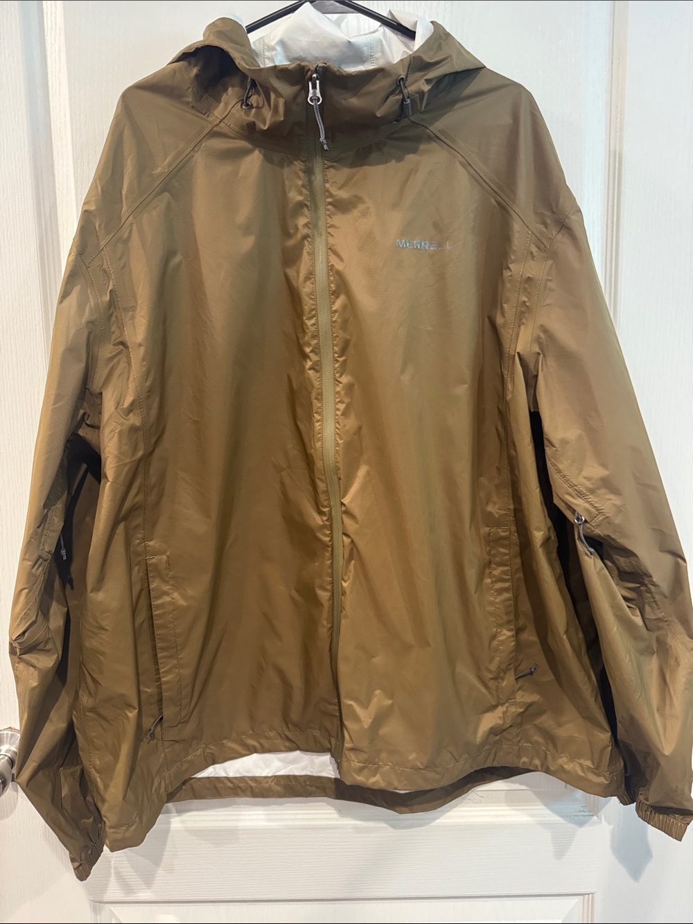 Merrell Men’s XXL Hooded Rain Jacket Brown Lightweight Windbreaker
